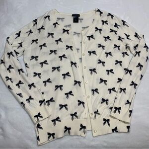 Ann Taylor Women's Coquette White and Black Bow Sweater
